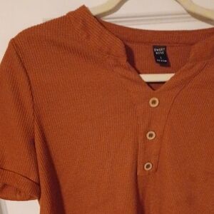 🧡Burnt Orange Waffle Patterned Shirt